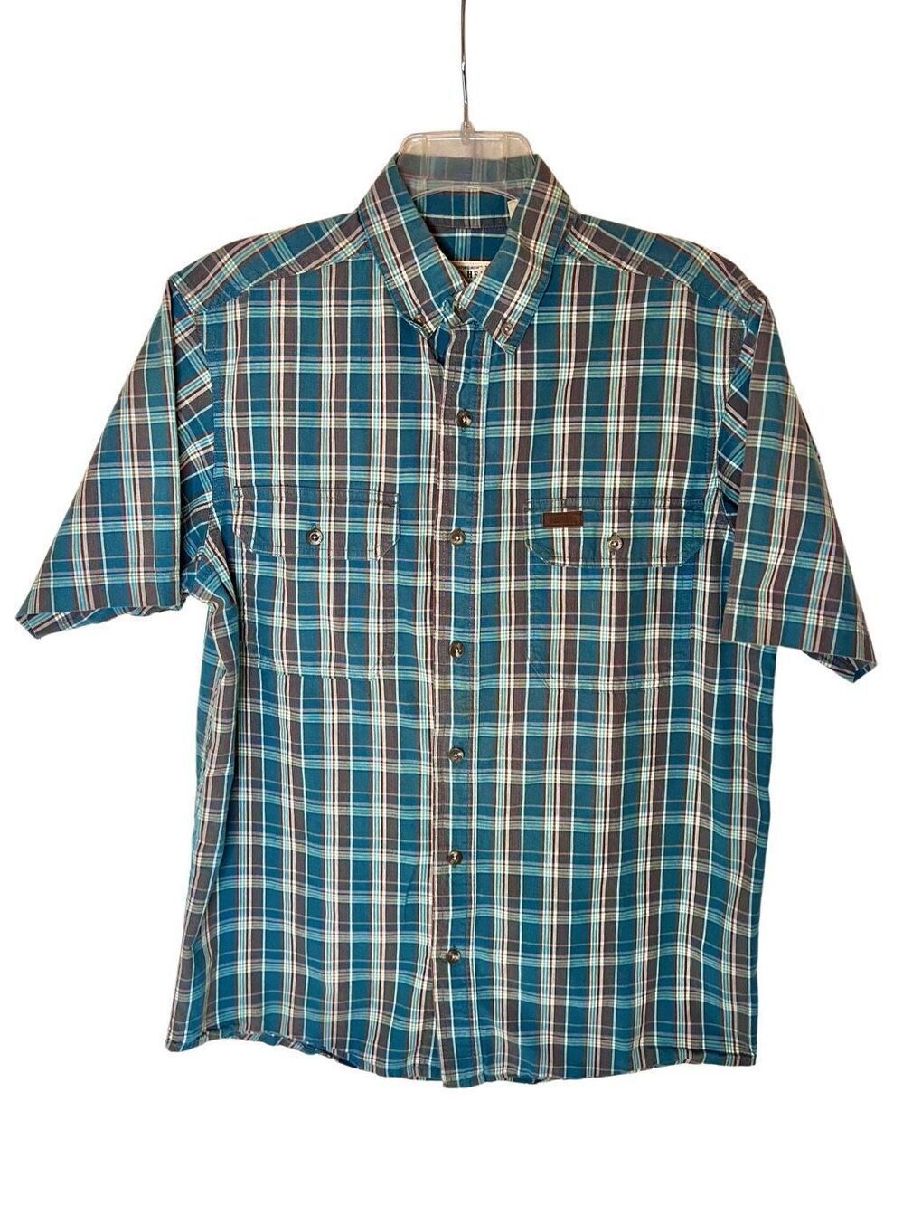 RedHead Brand Co Button Men’s Shirt Plaid Blue Green Short Sleeves Sz Medium